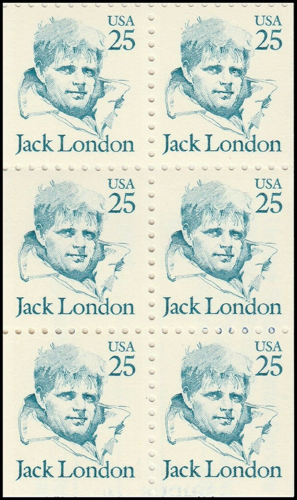 1986 Jack London Pane Of 6 25c Postage Stamps - Sc# 2197 - MNH, OG - CX653