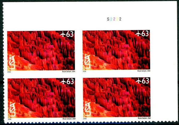 2006 Bryce Canyon National Park, Utah Plate Block Of 4 63c Postage Stamps - Sc# C139 - DM168