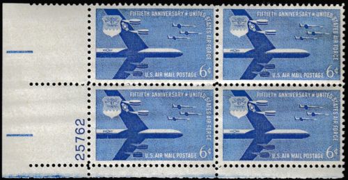 1957 50th Anniversary Of Air Force Airmail Plate Block Of 4 6c Postage Stamps Scott C49 - MNH - (CT81)