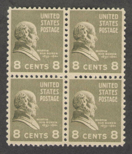 1938 President Martin Van Buren Block of 4 8c Postage Stamps -  Scott 813 - MNH,OG