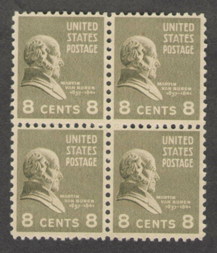 1938 President Martin Van Buren Block of 4 8c Postage Stamps -  Sc# 813 - MNH,OG