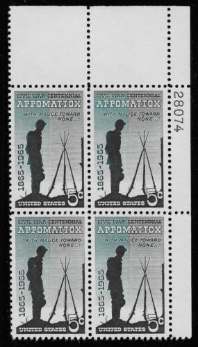 1965 Civil War Battle of Appomattox Plate Block Of 4 5c Postage Stamps - MNH, OG -Scott 1182 CX217