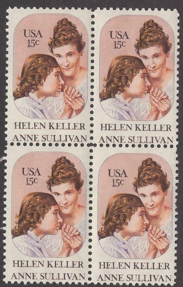 1980 Helen Keller & Anne Sullivan Block Of 4 15c Postage Stamps - Scott 1824 - MNH, OG - CW27a