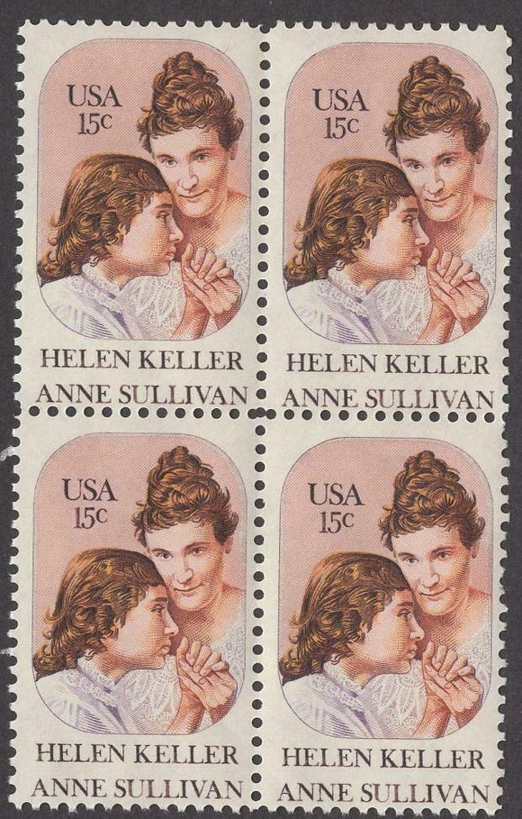 1980 Helen Keller & Anne Sullivan Block Of 4 15c Postage Stamps - Sc# 1824 - MNH, OG - CW27a
