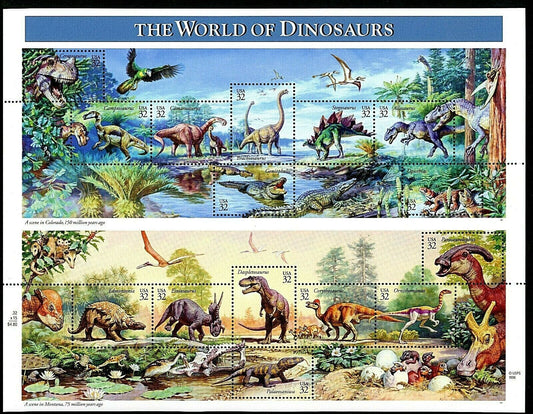1997 World Of Dinosaurs Sheet Of 15 32c Postage Stamps - Scott 3136 - MNH, OG - CQ38