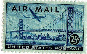 1947 Plane Over San Francisco-Oakland Bay Bridge Single 25c Airmail Postage Stamp, -Sc# C36-  MNH,OG