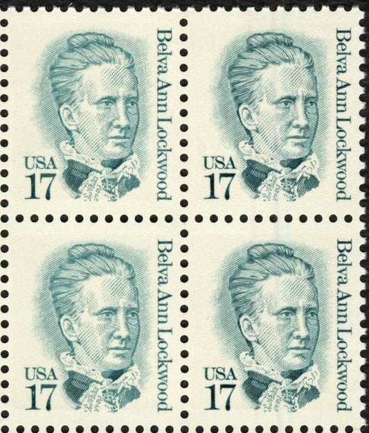 1986 Belva Ann Lockwood Women's Suffrage Block of 4 17c Postage Stamps - MNH, OG - Scott 2178