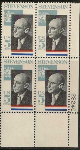 1965 Adlai Stevenson Plate Block Of 4 5c Postage Stamps - MNH, OG - Sc# 1275`- CX246