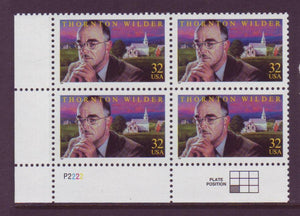 1997 Thornton Wilder Plate Block Of 4 32c Postage Stamps- Sc# 3134 - MNH, OG - CW364
