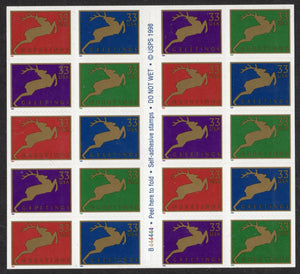 1999 Christmas Deer Booklet Of 20 33c US Postage Stamps - Sc# 3363a - MNH, OG - CX22