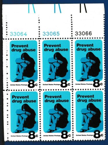 1971 Prevent Drug Abuse Plate Block Of 6 8c Postage Stamps - Scott 1438 - MNH, OG - CX550