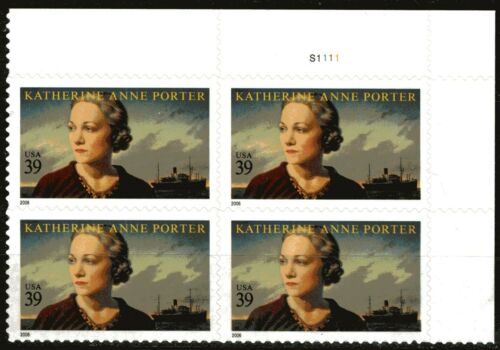 2006 Katherine Anne Porter Plate Block of 4 39c Postage Stamps - MNH, OG - Scott 4030