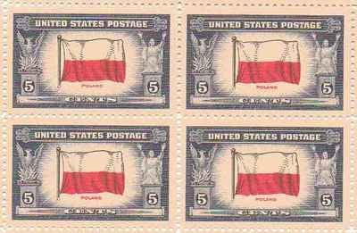 1943 Poland Block of 4  5c Postage Stamps  -Sc# 909 - MNH,OG