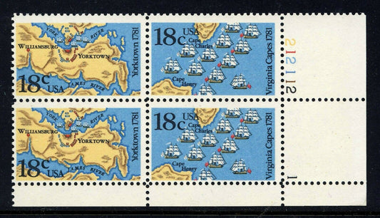 1981 Battle Of Yorktown Bicentennial Plate Block Of 4 18c Postage Stamps - Scott 1937-1938 - MNH, OG - CW14a