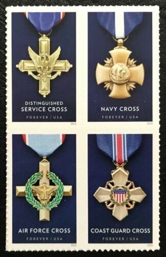 2016 Service Cross Medals Block of 4 "Forever" Postage Stamps - MNH, OG - Scott5065-5068