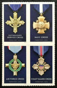 2016 Service Cross Medals Block of 4 "Forever" Postage Stamps - MNH, OG - Sc#5065-5068