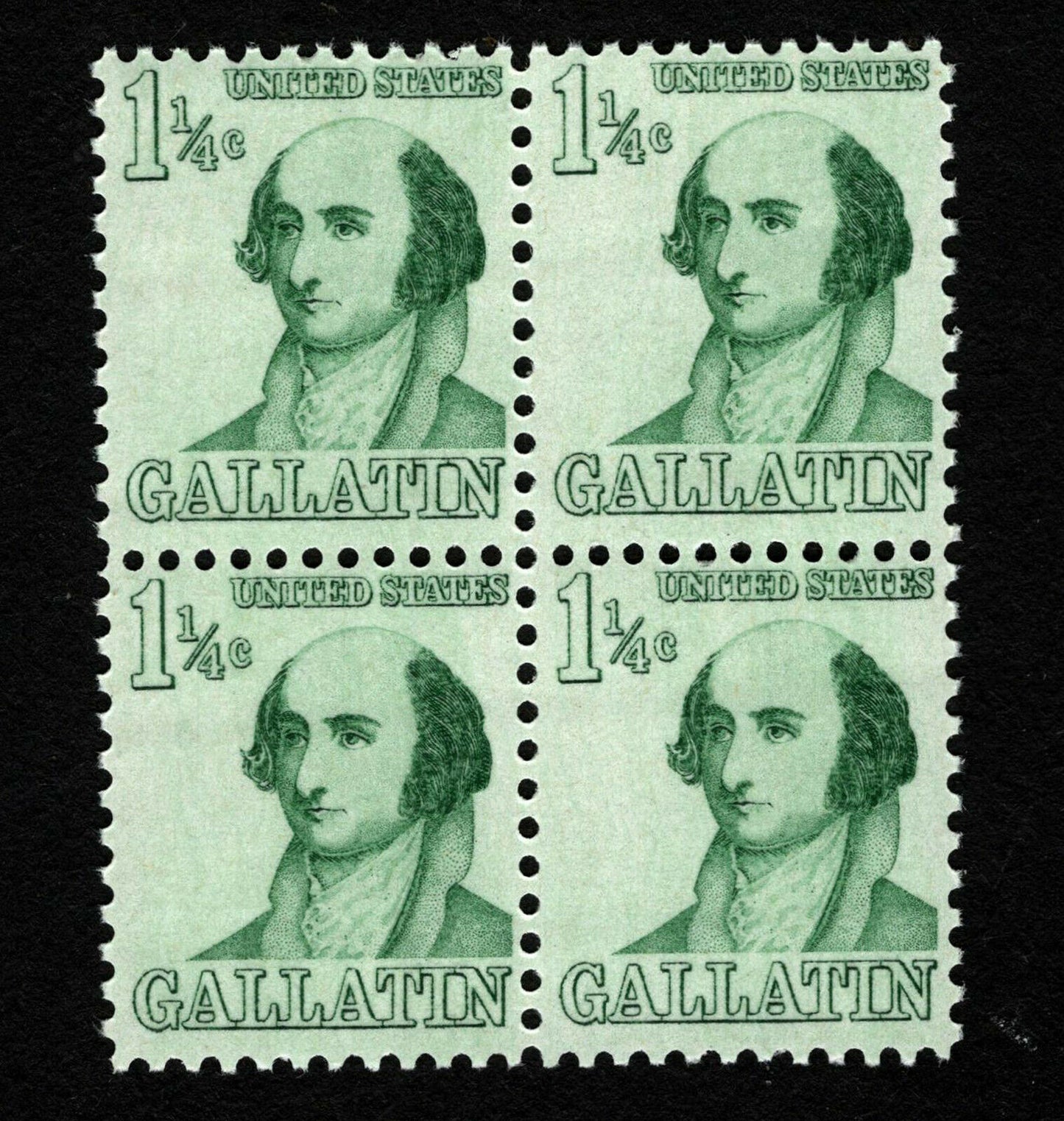 1967 Albert Gallatin Block of 4 1 1/4c Postage Stamps - MNH, OG - Scott 1279