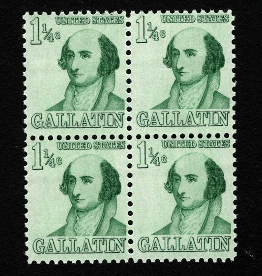 1967 Albert Gallatin Block of 4 1 1/4c Postage Stamps - MNH, OG - Scott 1279