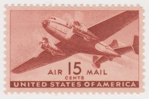 1941 Transport Plane Single 15c Airmail Postage Stamp  - Sc# C28 -  MNH,OG