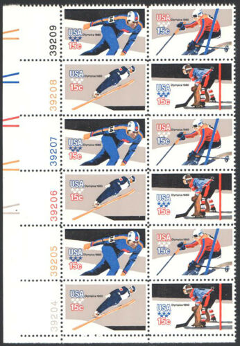 1980 Winter Olympics Plate Block Of 12 15c Postage Stamps - Sc 1795-1798 - MNH - CW474dd