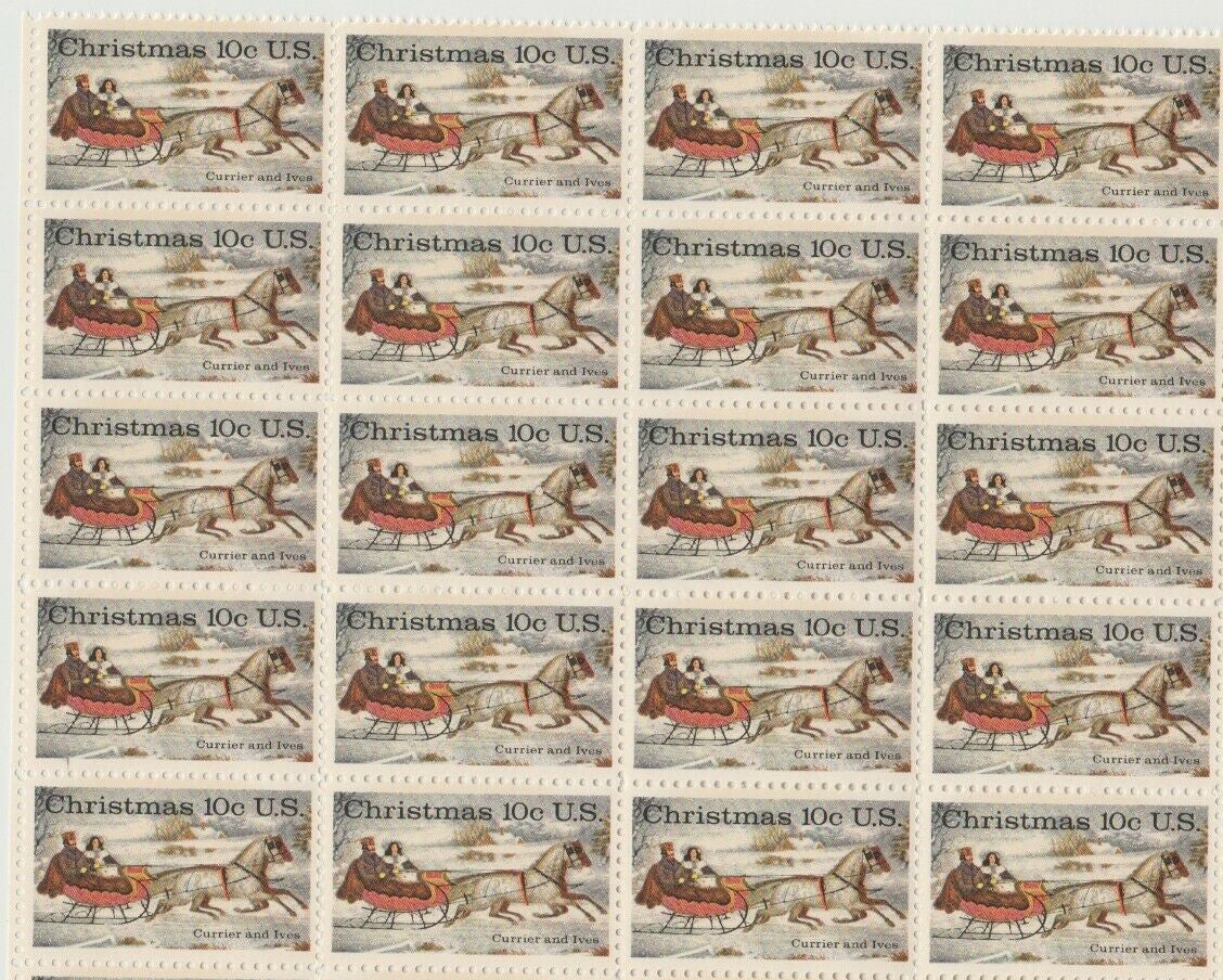 1974 Currier & Ives Christmas Stickers Lot of 20 10 Cent Stamps Scott 1551 - MNH - CW423d