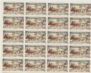 1974 Currier & Ives Christmas Stickers Lot of 20 10 Cent Stamps - Sc 1551 - MNH - CW423d