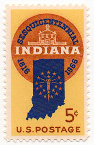 1966 Indiana Statehood Single 5c Postage Stamp   - Sc#  1308  -  MNH,OG