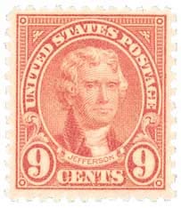 1927 Thomas Jefferson Single 9c  Postage Stamp, Scott 641 MNH,OG