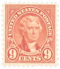 1927 Thomas Jefferson Single 9c  Postage Stamp, Sc# 641 MNH,OG