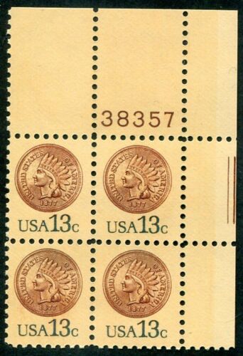 1978 Indian Head Penny Plate Block of 4 13c Postage Stamps - MNH, OG - Scott 1734