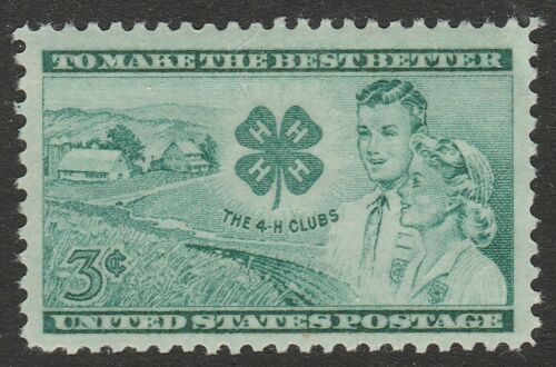 1952 4H Clubs Single 3c Postage Stamp - MNH, OG - Sc# 1005