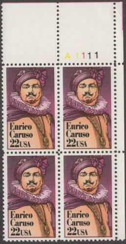 1987 Enrico Caruso Opera Singer Plate Block of 4 22c Postage Stamps Scott 2250 - MNH - CW455a
