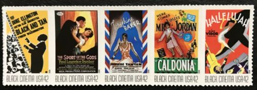 2008 Vintage Black Cinema Block Of 5 42c Postage Stamps - Sc# 4336-4340 - MNH - DC151