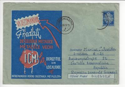 1958 Romania To DDR Germany Advertisement Cover (Maybe A Stamp Missing) (AF112)