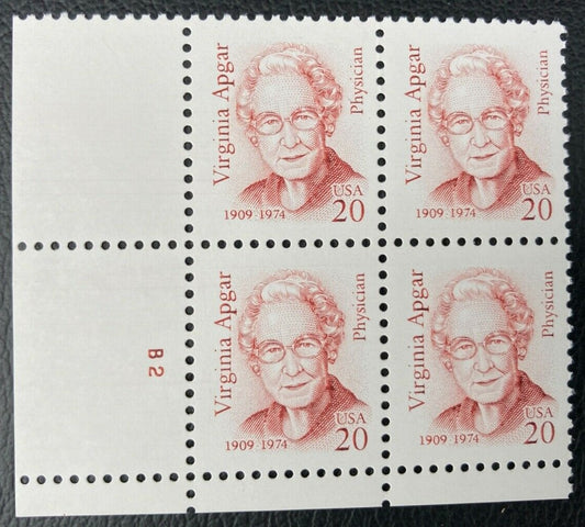 1994 Virginia Apgar, Physician Plate Block of 4 20c Postage Stamps - MNH, OG - Scott 2179