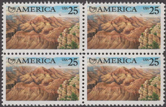 1990 Puas Grand Canyon Pre-Columbian America Block Of 4 25c Postage Stamps Scott 2512 - MNH - CW437b