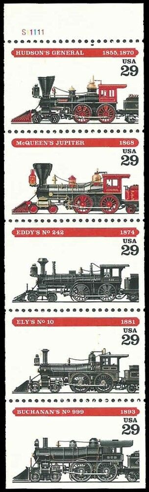 1994 - Steam Locomotive Train Booklet Pane Of 5 29c Postage Stamps - Scott 2843-2847 - MNH, OG - CX640