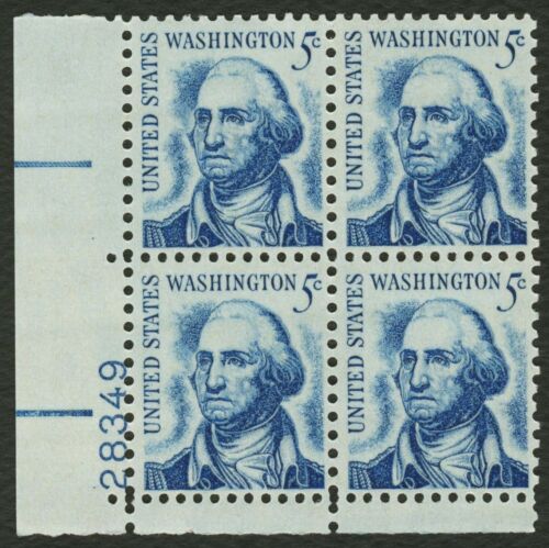 1966 George Washington Plate Block of 4 5c Postage Stamps - Scott 1283B Re-Drawn - MNH, OG - CX489