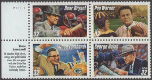 1997 Football Coaches Plate Block Of 4 32c Postage Stamps - MNH, OG - Sc# 3143-3146 - CW229