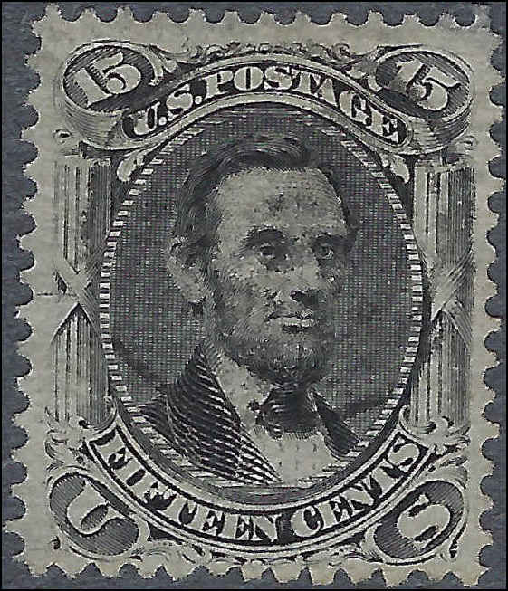 VEGAS - 1867 Scott 91 - Light Cancel 15c Lincoln - Clear E-Grill - Solid