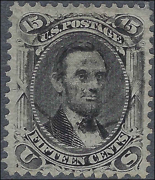 VEGAS - 1867 Scott 91 - Light Cancel 15c Lincoln - Clear E-Grill - Solid