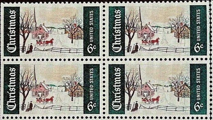 1969 Christmas, Norway, Maine Block Of 4 6c Postage Stamps Scott 1384 -MNH - DS170a