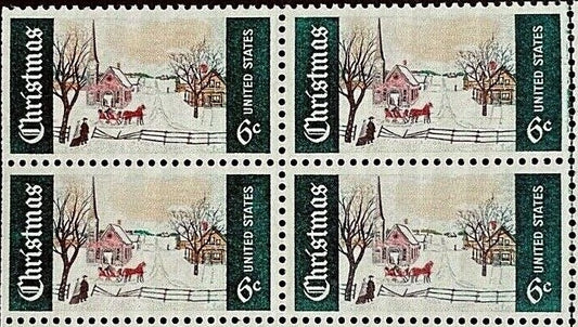 1969 Christmas, Norway, Maine Block Of 4 6c Postage Stamps Scott 1384 -MNH - DS170a