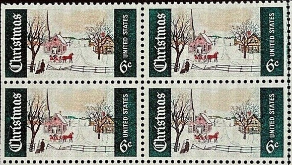 1969 Christmas, Norway, Maine Block Of 4 6c Postage Stamps Sc# 1384 -MNH - DS170a