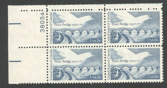 1977 Peace Bridge USA & Canada Plate Block Of 4 13c Postage Stamps - MNH, OG - Scott 1721 - CX320