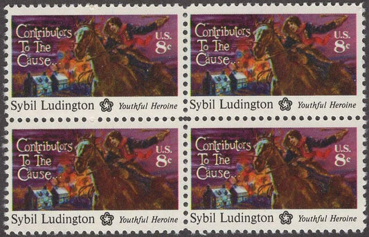 1975 Sybil Ludington Contributors To The Cause Block Of 4 8c Postage Stamps - Scott 1559 - MNH, OG - CT78a