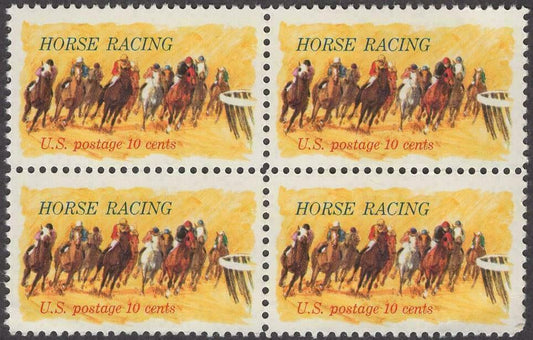 1974 Horse Racing Block Of 4 10c Postage Stamps Scott 1528 - MNH - CW488a