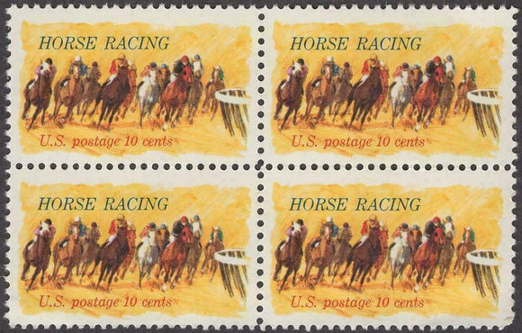 1974 Horse Racing Block Of 4 10c Postage Stamps - Sc 1528 - MNH - CW488a