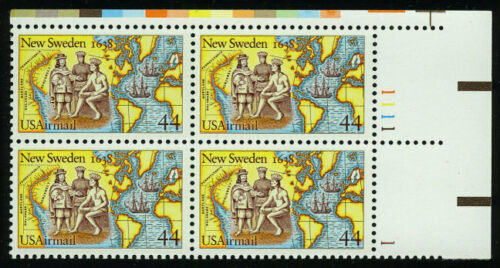 1988 Settling Of New Sweden Airmail Plate Block Of 4 44c Postage Stamps - MNH, OG - Scott C117 - BC49a