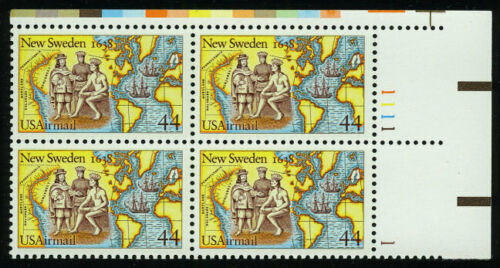 1988 Settling Of New Sweden Airmail Plate Block Of 4 44c Postage Stamps - MNH, OG - Sc# C117 - BC49a